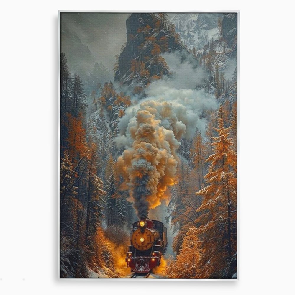 Tablou Canvas Premium, LuxCanva® D1120, Trenul Timpului, Drum, Aburi, Munti, Calatorie, Craciun, Fum, Gara, Tren, Polar, Express, Aventura, Nostalgie, Natura, Vacanta, Living, Dormitor