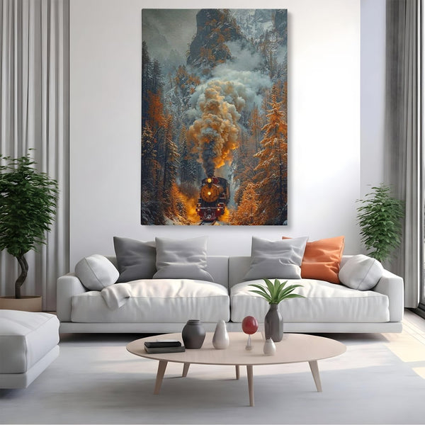 Tablou Canvas Premium, LuxCanva® D1120, Trenul Timpului, Drum, Aburi, Munti, Calatorie, Craciun, Fum, Gara, Tren, Polar, Express, Aventura, Nostalgie, Natura, Vacanta, Living, Dormitor
