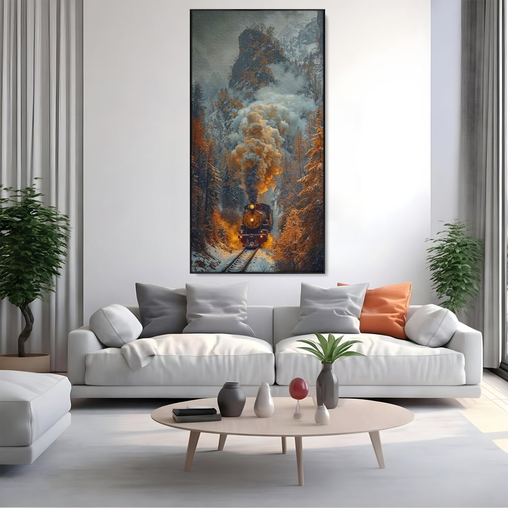 Tablou Canvas Premium, LuxCanva® D1120, Trenul Timpului, Drum, Aburi, Munti, Calatorie, Craciun, Fum, Gara, Tren, Polar, Express, Aventura, Nostalgie, Natura, Vacanta, Living, Dormitor
