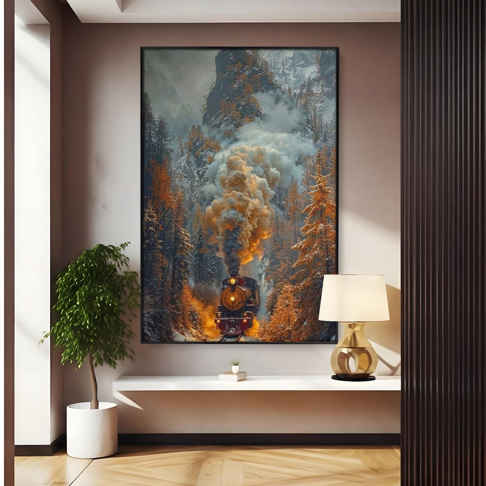 Tablou Canvas Premium, LuxCanva® D1120, Trenul Timpului, Drum, Aburi, Munti, Calatorie, Craciun, Fum, Gara, Tren, Polar, Express, Aventura, Nostalgie, Natura, Vacanta, Living, Dormitor