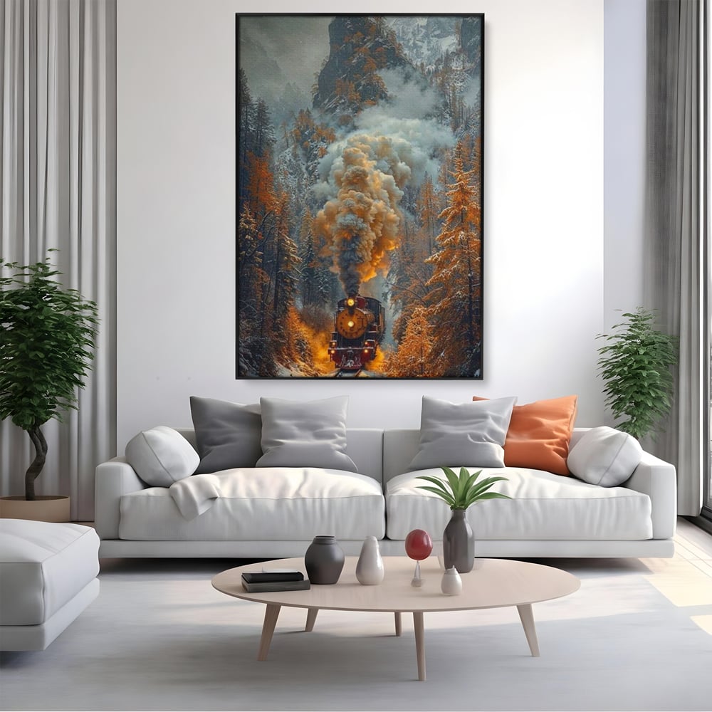 Tablou Canvas Premium, LuxCanva® D1120, Trenul Timpului, Drum, Aburi, Munti, Calatorie, Craciun, Fum, Gara, Tren, Polar, Express, Aventura, Nostalgie, Natura, Vacanta, Living, Dormitor