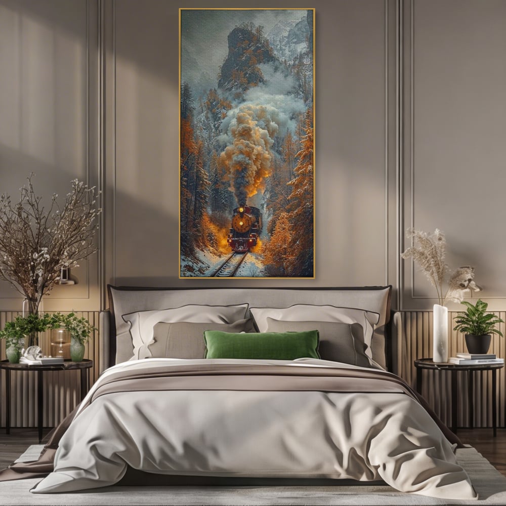 Tablou Canvas Premium, LuxCanva® D1120, Trenul Timpului, Drum, Aburi, Munti, Calatorie, Craciun, Fum, Gara, Tren, Polar, Express, Aventura, Nostalgie, Natura, Vacanta, Living, Dormitor