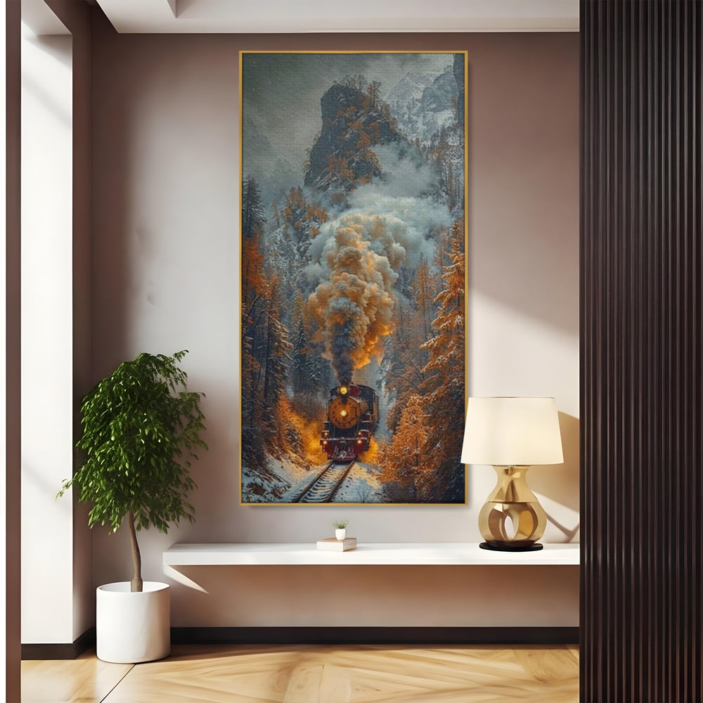 Tablou Canvas Premium, LuxCanva® D1120, Trenul Timpului, Drum, Aburi, Munti, Calatorie, Craciun, Fum, Gara, Tren, Polar, Express, Aventura, Nostalgie, Natura, Vacanta, Living, Dormitor