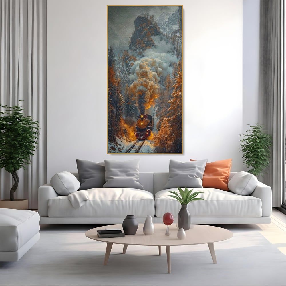 Tablou Canvas Premium, LuxCanva® D1120, Trenul Timpului, Drum, Aburi, Munti, Calatorie, Craciun, Fum, Gara, Tren, Polar, Express, Aventura, Nostalgie, Natura, Vacanta, Living, Dormitor