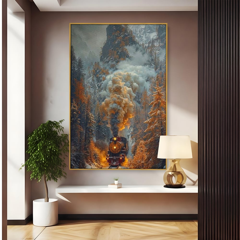 Tablou Canvas Premium, LuxCanva® D1120, Trenul Timpului, Drum, Aburi, Munti, Calatorie, Craciun, Fum, Gara, Tren, Polar, Express, Aventura, Nostalgie, Natura, Vacanta, Living, Dormitor