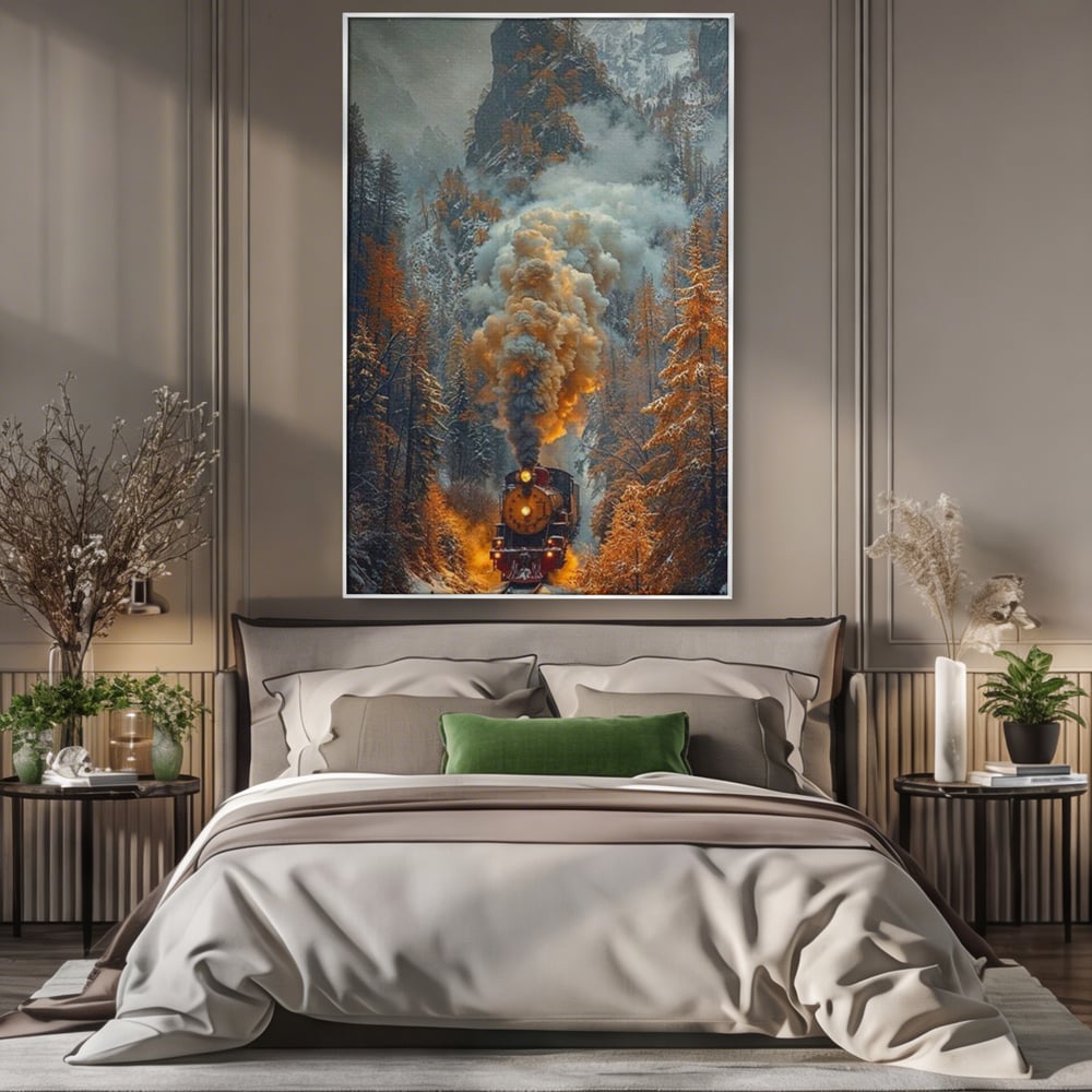 Tablou Canvas Premium, LuxCanva® D1120, Trenul Timpului, Drum, Aburi, Munti, Calatorie, Craciun, Fum, Gara, Tren, Polar, Express, Aventura, Nostalgie, Natura, Vacanta, Living, Dormitor