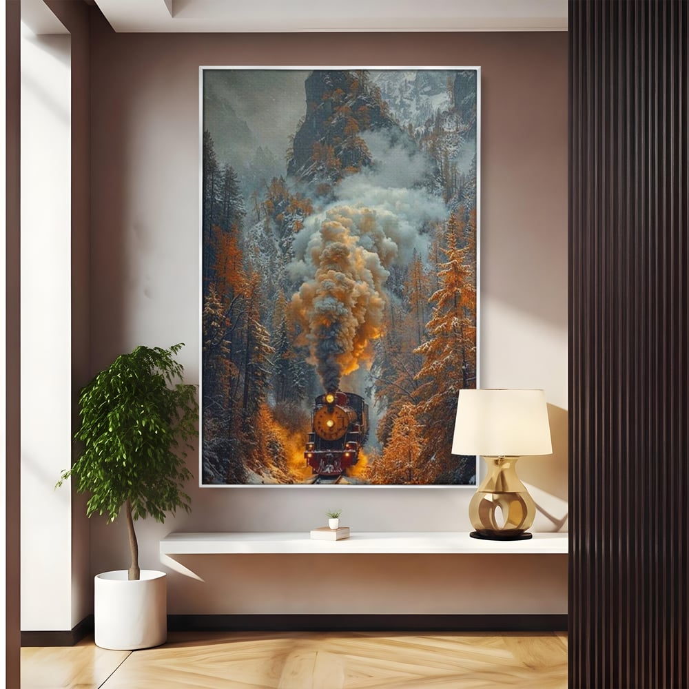 Tablou Canvas Premium, LuxCanva® D1120, Trenul Timpului, Drum, Aburi, Munti, Calatorie, Craciun, Fum, Gara, Tren, Polar, Express, Aventura, Nostalgie, Natura, Vacanta, Living, Dormitor