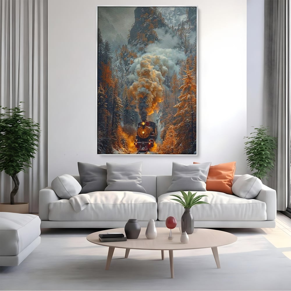 Tablou Canvas Premium, LuxCanva® D1120, Trenul Timpului, Drum, Aburi, Munti, Calatorie, Craciun, Fum, Gara, Tren, Polar, Express, Aventura, Nostalgie, Natura, Vacanta, Living, Dormitor