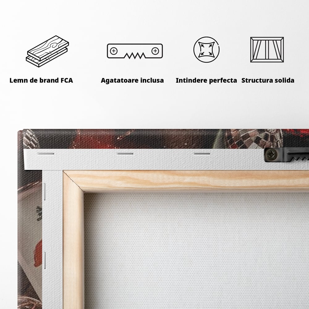 Tablou Canvas Premium, LuxCanva® D1121, Pregatiri Pentru Sarbatori, Decembrie, Magie, Luna, Anotimp, Iarna, Globuri, Cadouri, Panglici, Rosu, Auriu, Spirit, Festiv, Living, Dormitor