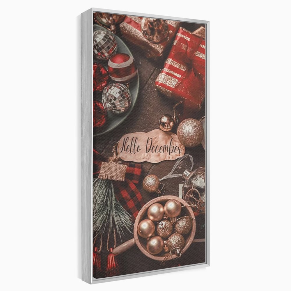 Tablou Canvas Premium, LuxCanva® D1121, Pregatiri Pentru Sarbatori, Decembrie, Magie, Luna, Anotimp, Iarna, Globuri, Cadouri, Panglici, Rosu, Auriu, Spirit, Festiv, Living, Dormitor