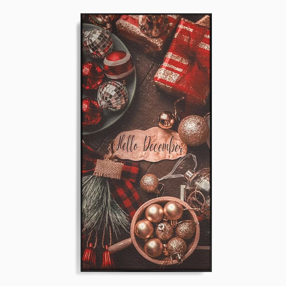 Tablou Canvas Premium, LuxCanva® D1121, Pregatiri Pentru Sarbatori, Decembrie, Magie, Luna, Anotimp, Iarna, Globuri, Cadouri, Panglici, Rosu, Auriu, Spirit, Festiv, Living, Dormitor