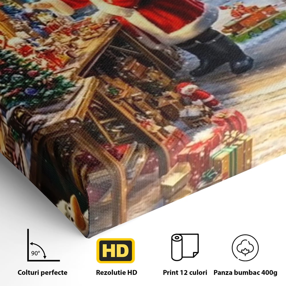 Leinwand Wandkunst Canvas Premium, LuxCanva® D1122, Wunder von Lappland, Winter, Weihnachten, Werkstatt, Spielzeug, Kinder, Werkstatt, Elfen, Verpackung, Geschenke, Schenken, Hoffnung, Weihnachtsmann, Wohnen, Schlafzimmer