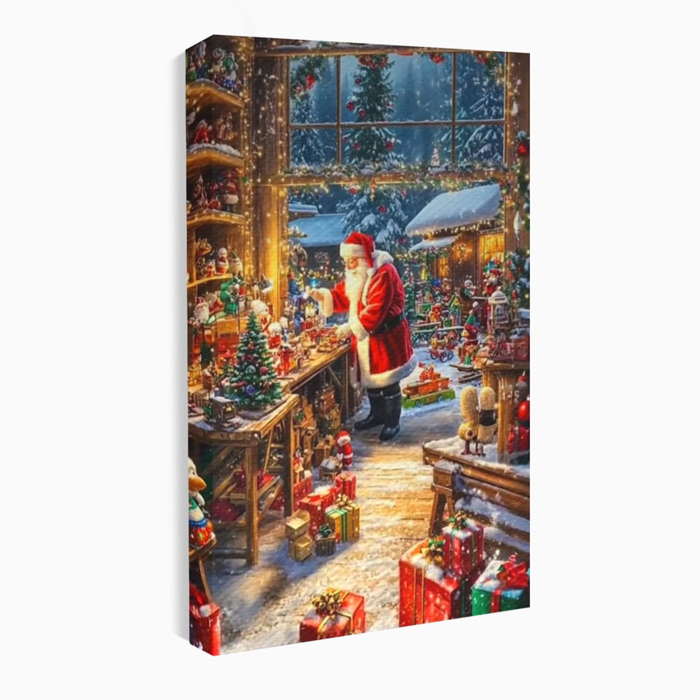 Leinwand Wandkunst Canvas Premium, LuxCanva® D1122, Wunder von Lappland, Winter, Weihnachten, Werkstatt, Spielzeug, Kinder, Werkstatt, Elfen, Verpackung, Geschenke, Schenken, Hoffnung, Weihnachtsmann, Wohnen, Schlafzimmer