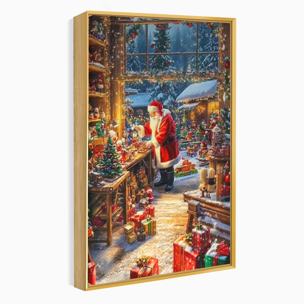 Leinwand Wandkunst Canvas Premium, LuxCanva® D1122, Wunder von Lappland, Winter, Weihnachten, Werkstatt, Spielzeug, Kinder, Werkstatt, Elfen, Verpackung, Geschenke, Schenken, Hoffnung, Weihnachtsmann, Wohnen, Schlafzimmer