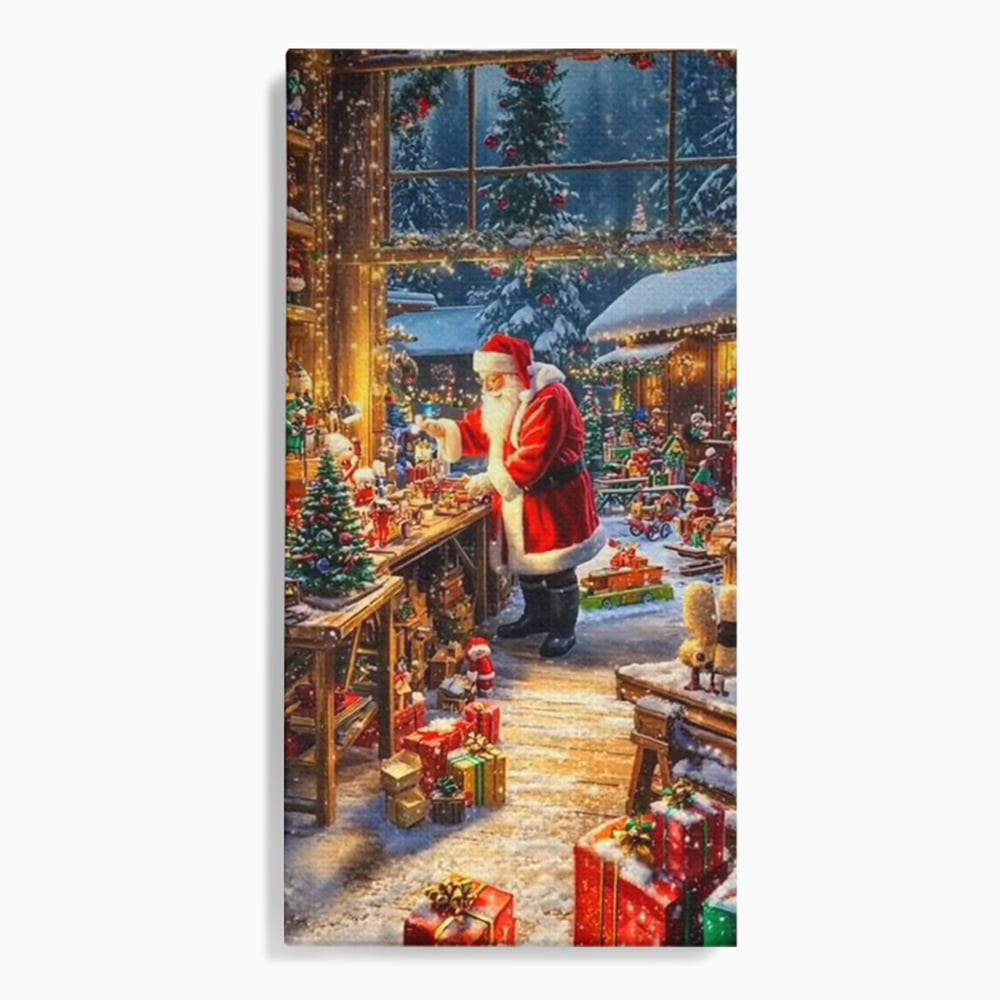 Leinwand Wandkunst Canvas Premium, LuxCanva® D1122, Wunder von Lappland, Winter, Weihnachten, Werkstatt, Spielzeug, Kinder, Werkstatt, Elfen, Verpackung, Geschenke, Schenken, Hoffnung, Weihnachtsmann, Wohnen, Schlafzimmer