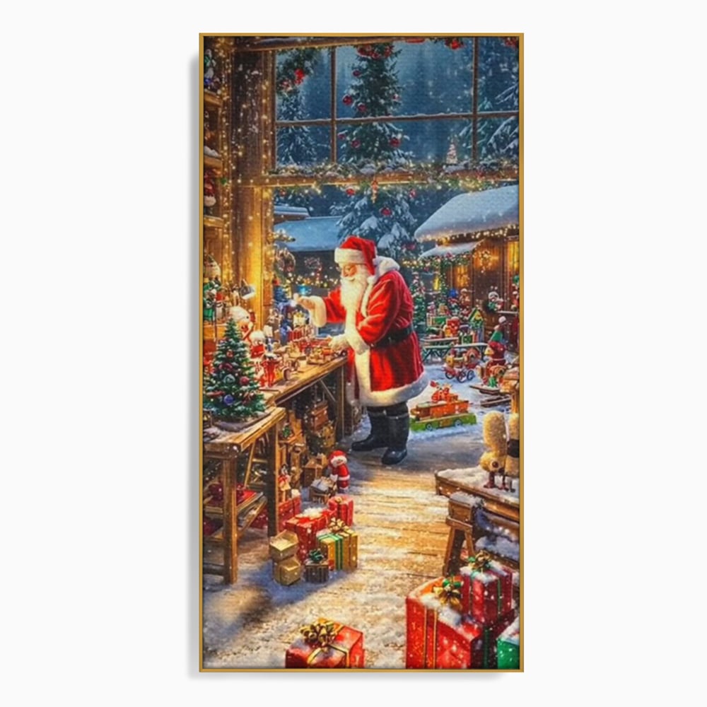 Leinwand Wandkunst Canvas Premium, LuxCanva® D1122, Wunder von Lappland, Winter, Weihnachten, Werkstatt, Spielzeug, Kinder, Werkstatt, Elfen, Verpackung, Geschenke, Schenken, Hoffnung, Weihnachtsmann, Wohnen, Schlafzimmer