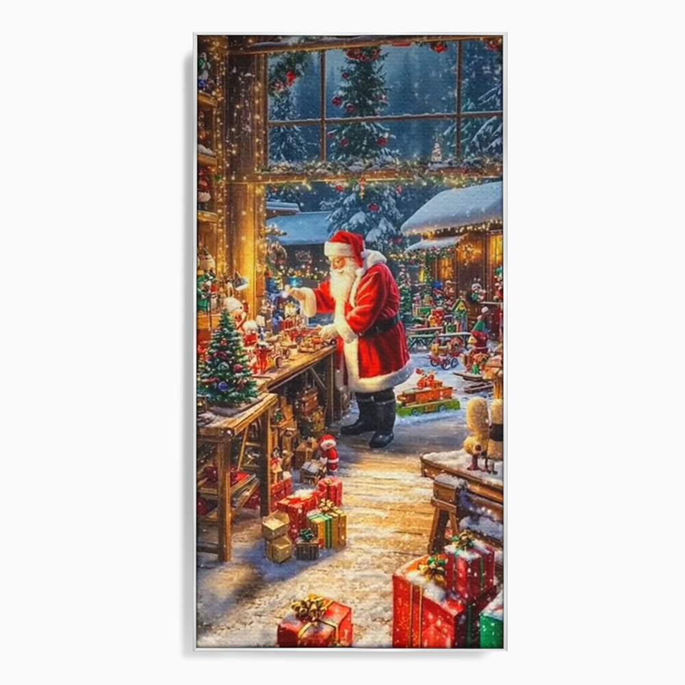 Leinwand Wandkunst Canvas Premium, LuxCanva® D1122, Wunder von Lappland, Winter, Weihnachten, Werkstatt, Spielzeug, Kinder, Werkstatt, Elfen, Verpackung, Geschenke, Schenken, Hoffnung, Weihnachtsmann, Wohnen, Schlafzimmer