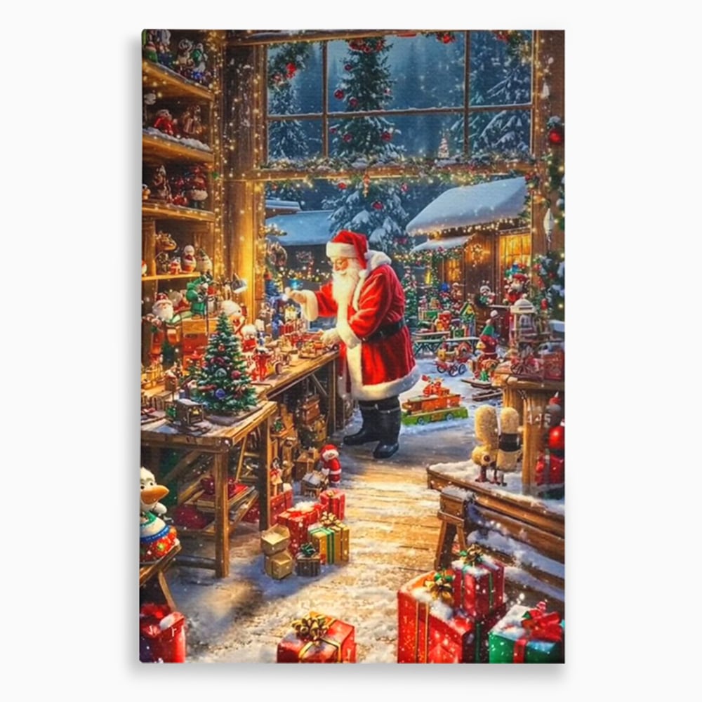 Leinwand Wandkunst Canvas Premium, LuxCanva® D1122, Wunder von Lappland, Winter, Weihnachten, Werkstatt, Spielzeug, Kinder, Werkstatt, Elfen, Verpackung, Geschenke, Schenken, Hoffnung, Weihnachtsmann, Wohnen, Schlafzimmer