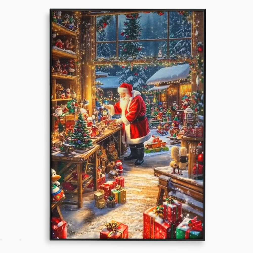 Leinwand Wandkunst Canvas Premium, LuxCanva® D1122, Wunder von Lappland, Winter, Weihnachten, Werkstatt, Spielzeug, Kinder, Werkstatt, Elfen, Verpackung, Geschenke, Schenken, Hoffnung, Weihnachtsmann, Wohnen, Schlafzimmer