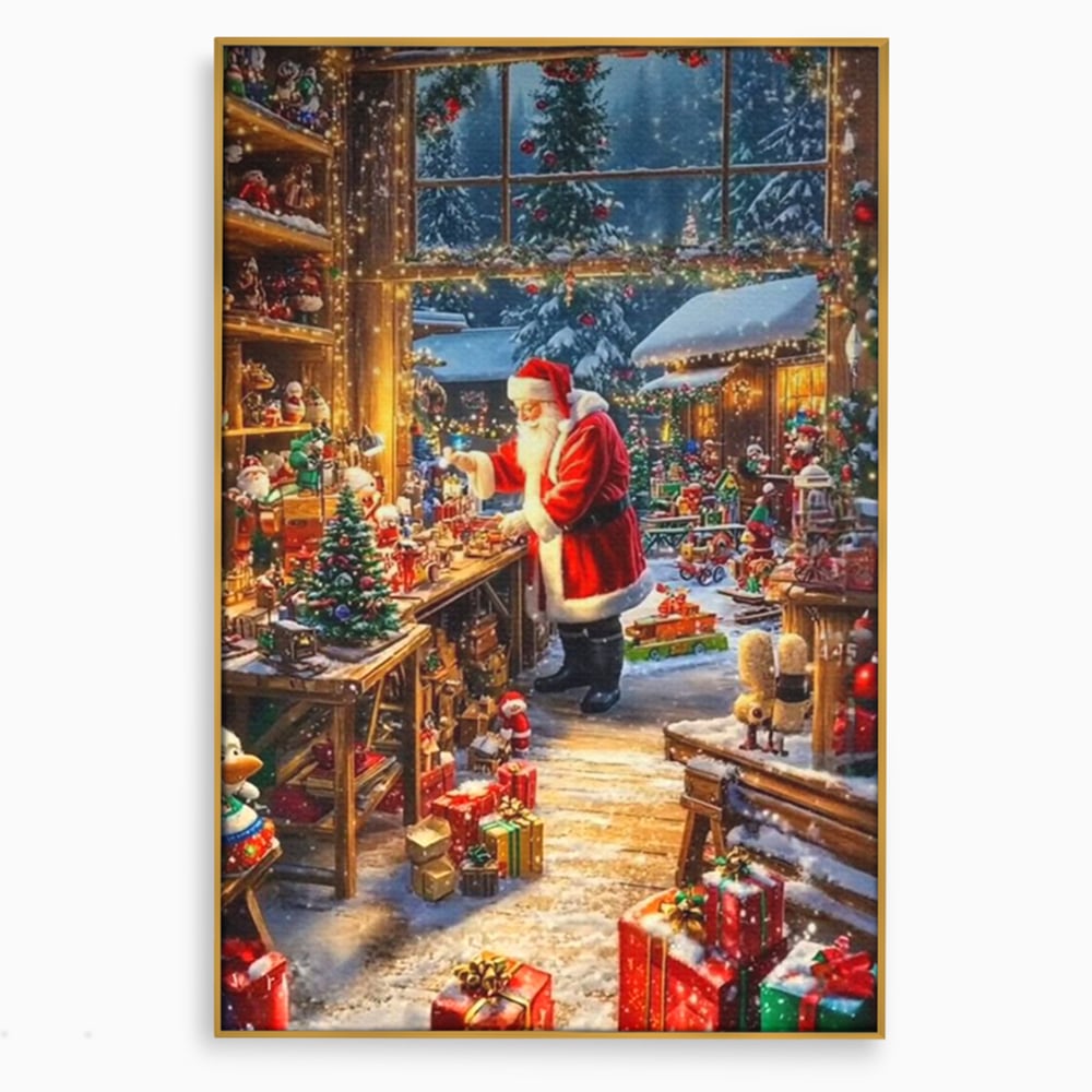 Leinwand Wandkunst Canvas Premium, LuxCanva® D1122, Wunder von Lappland, Winter, Weihnachten, Werkstatt, Spielzeug, Kinder, Werkstatt, Elfen, Verpackung, Geschenke, Schenken, Hoffnung, Weihnachtsmann, Wohnen, Schlafzimmer