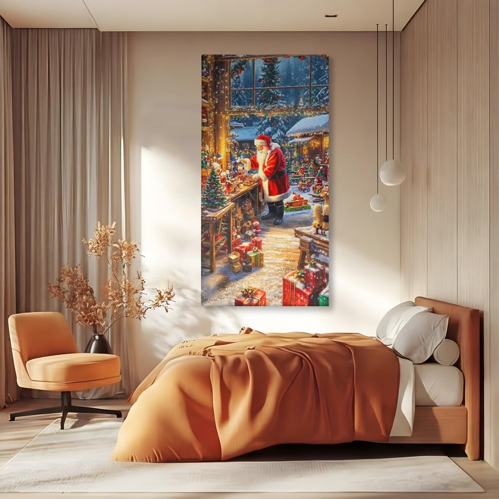 Leinwand Wandkunst Canvas Premium, LuxCanva® D1122, Wunder von Lappland, Winter, Weihnachten, Werkstatt, Spielzeug, Kinder, Werkstatt, Elfen, Verpackung, Geschenke, Schenken, Hoffnung, Weihnachtsmann, Wohnen, Schlafzimmer
