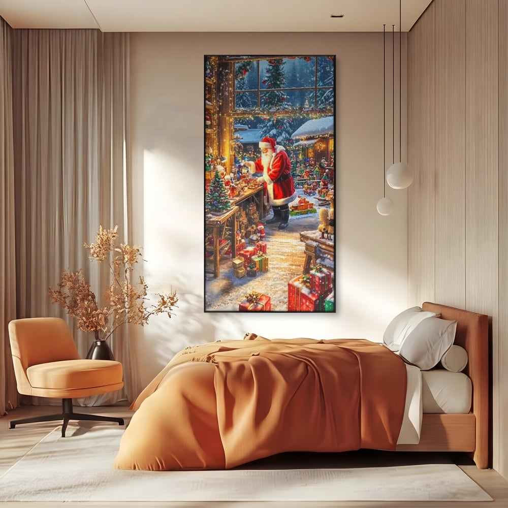 Leinwand Wandkunst Canvas Premium, LuxCanva® D1122, Wunder von Lappland, Winter, Weihnachten, Werkstatt, Spielzeug, Kinder, Werkstatt, Elfen, Verpackung, Geschenke, Schenken, Hoffnung, Weihnachtsmann, Wohnen, Schlafzimmer