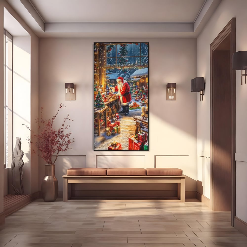 Leinwand Wandkunst Canvas Premium, LuxCanva® D1122, Wunder von Lappland, Winter, Weihnachten, Werkstatt, Spielzeug, Kinder, Werkstatt, Elfen, Verpackung, Geschenke, Schenken, Hoffnung, Weihnachtsmann, Wohnen, Schlafzimmer