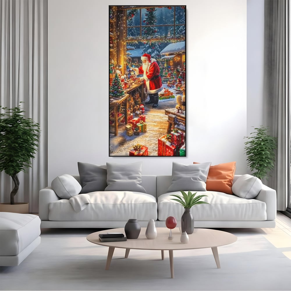 Leinwand Wandkunst Canvas Premium, LuxCanva® D1122, Wunder von Lappland, Winter, Weihnachten, Werkstatt, Spielzeug, Kinder, Werkstatt, Elfen, Verpackung, Geschenke, Schenken, Hoffnung, Weihnachtsmann, Wohnen, Schlafzimmer