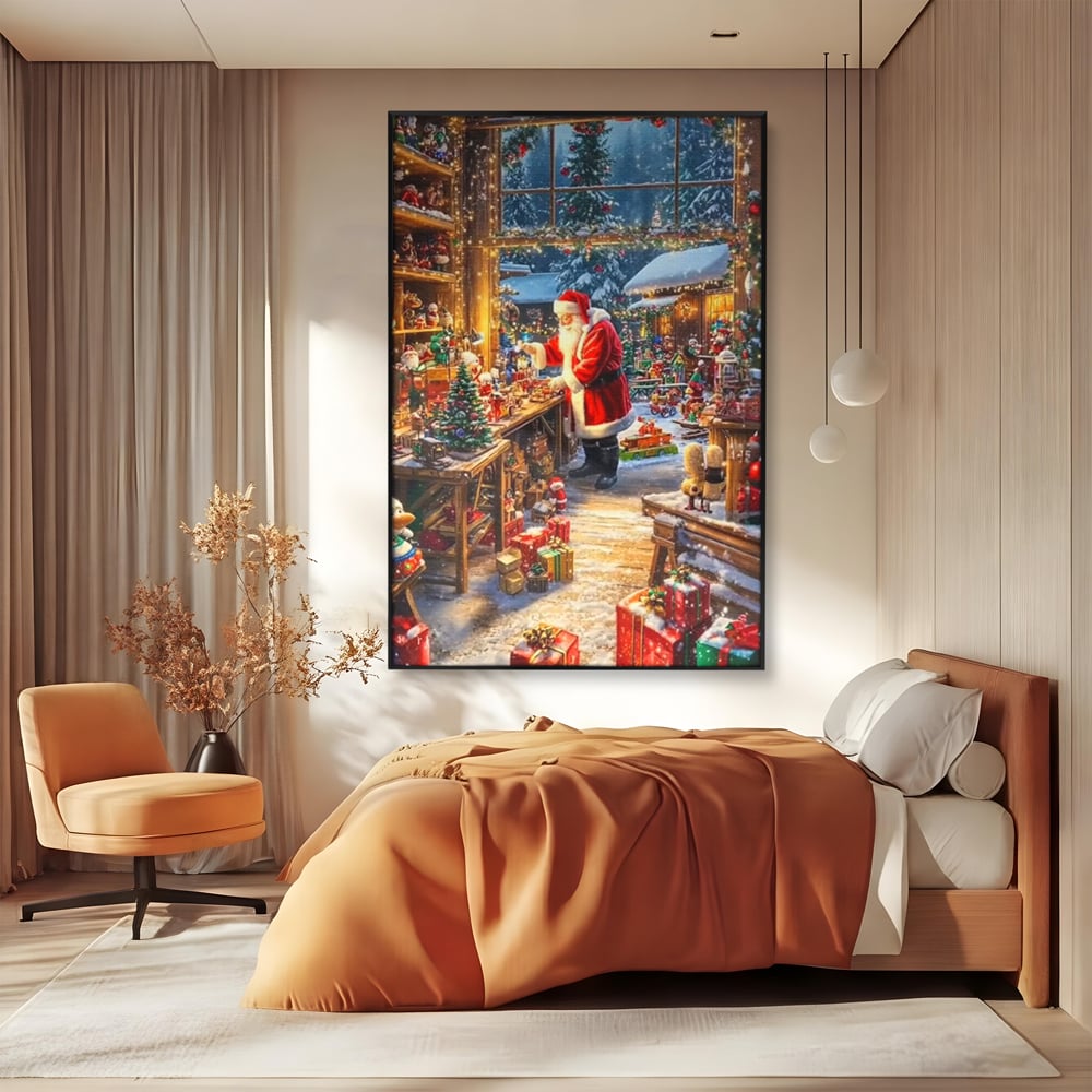 Leinwand Wandkunst Canvas Premium, LuxCanva® D1122, Wunder von Lappland, Winter, Weihnachten, Werkstatt, Spielzeug, Kinder, Werkstatt, Elfen, Verpackung, Geschenke, Schenken, Hoffnung, Weihnachtsmann, Wohnen, Schlafzimmer