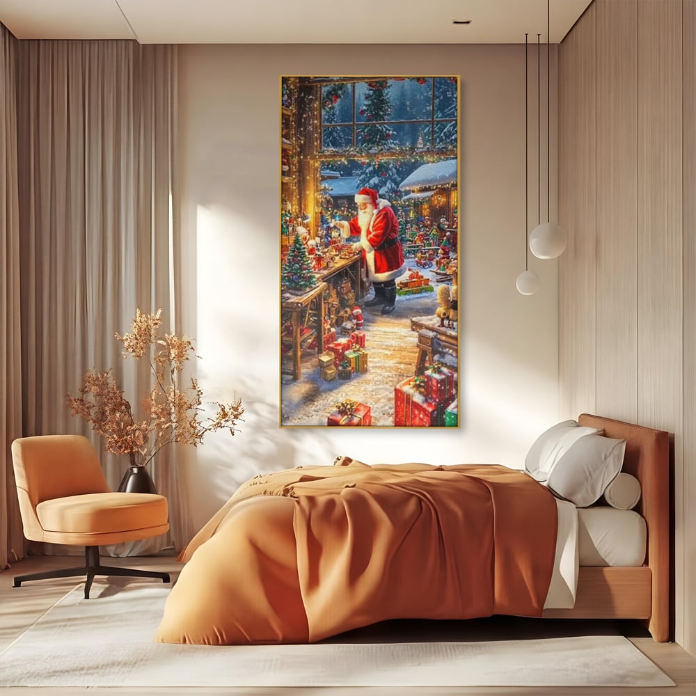 Leinwand Wandkunst Canvas Premium, LuxCanva® D1122, Wunder von Lappland, Winter, Weihnachten, Werkstatt, Spielzeug, Kinder, Werkstatt, Elfen, Verpackung, Geschenke, Schenken, Hoffnung, Weihnachtsmann, Wohnen, Schlafzimmer