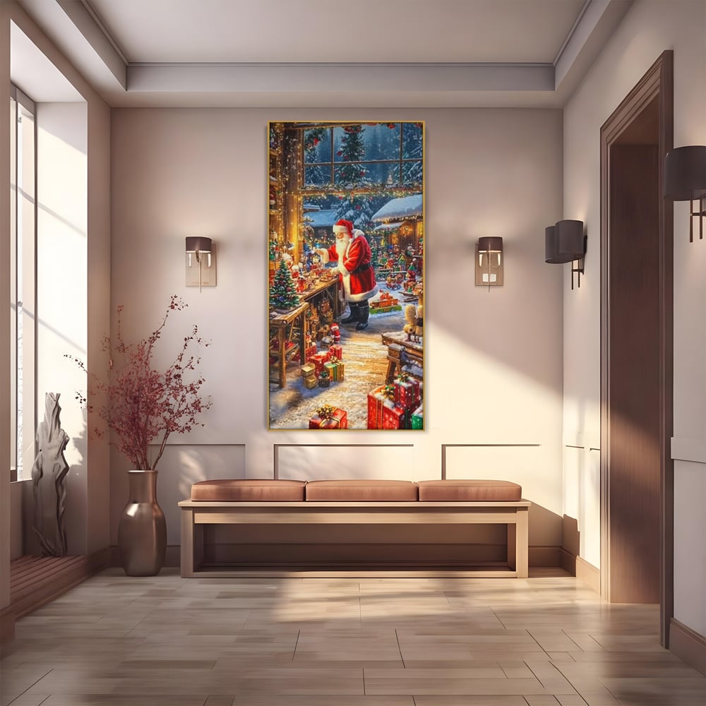 Leinwand Wandkunst Canvas Premium, LuxCanva® D1122, Wunder von Lappland, Winter, Weihnachten, Werkstatt, Spielzeug, Kinder, Werkstatt, Elfen, Verpackung, Geschenke, Schenken, Hoffnung, Weihnachtsmann, Wohnen, Schlafzimmer