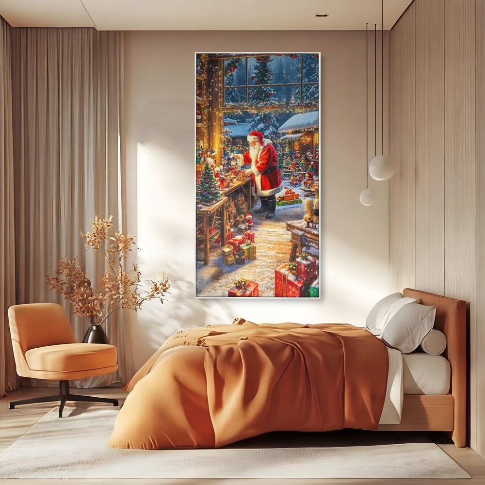 Leinwand Wandkunst Canvas Premium, LuxCanva® D1122, Wunder von Lappland, Winter, Weihnachten, Werkstatt, Spielzeug, Kinder, Werkstatt, Elfen, Verpackung, Geschenke, Schenken, Hoffnung, Weihnachtsmann, Wohnen, Schlafzimmer