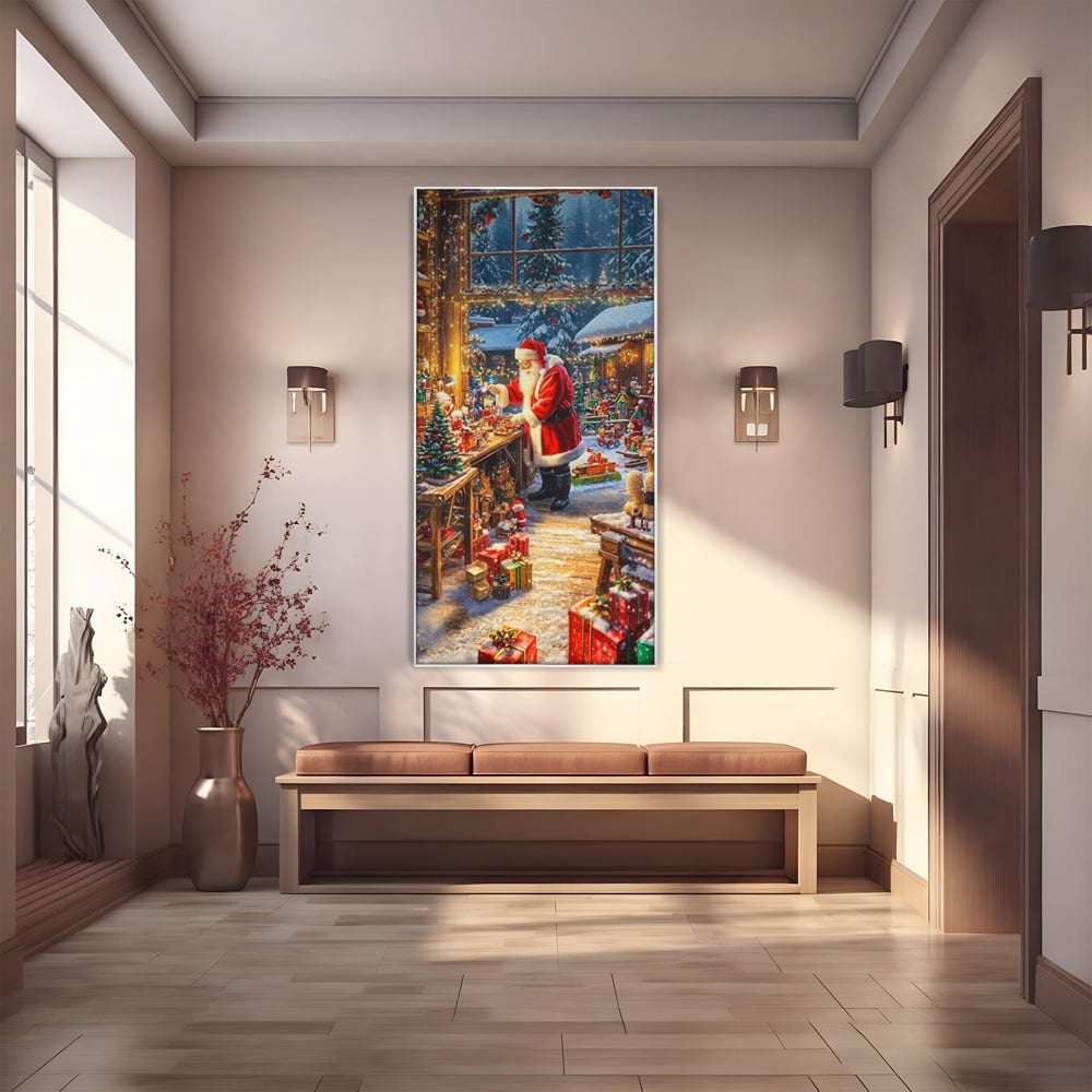 Leinwand Wandkunst Canvas Premium, LuxCanva® D1122, Wunder von Lappland, Winter, Weihnachten, Werkstatt, Spielzeug, Kinder, Werkstatt, Elfen, Verpackung, Geschenke, Schenken, Hoffnung, Weihnachtsmann, Wohnen, Schlafzimmer