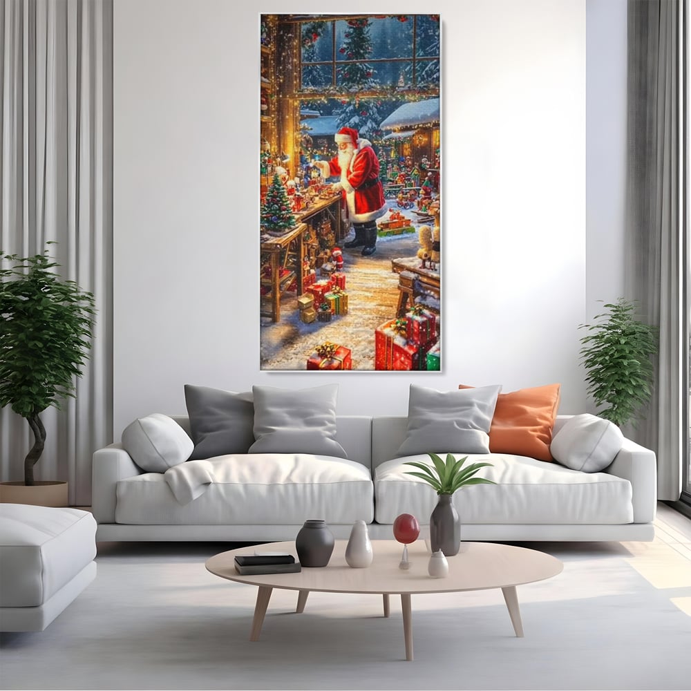 Leinwand Wandkunst Canvas Premium, LuxCanva® D1122, Wunder von Lappland, Winter, Weihnachten, Werkstatt, Spielzeug, Kinder, Werkstatt, Elfen, Verpackung, Geschenke, Schenken, Hoffnung, Weihnachtsmann, Wohnen, Schlafzimmer