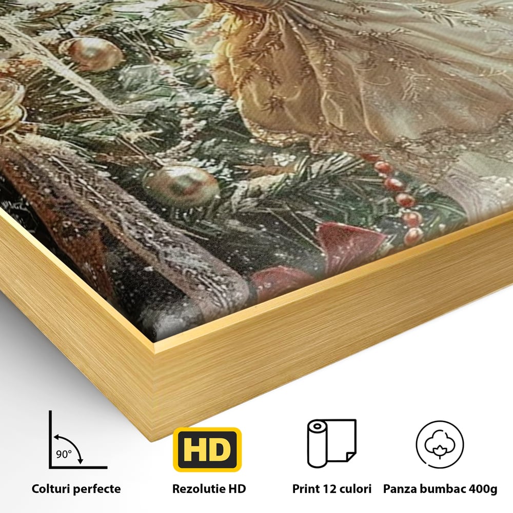 Leinwand Wandkunst Canvas Premium, LuxCanva® D1124, Weihnachtsfee, Flügel, Fenster, Flügel, Flügel, Fenster, Tanne, Staub, Sterne, Magie, Tanz, Märchen, Märchen, Tanzen, Märchen, Engel, Fee, Wunder, Weihnachten, Wohnen, Schlafzimmer