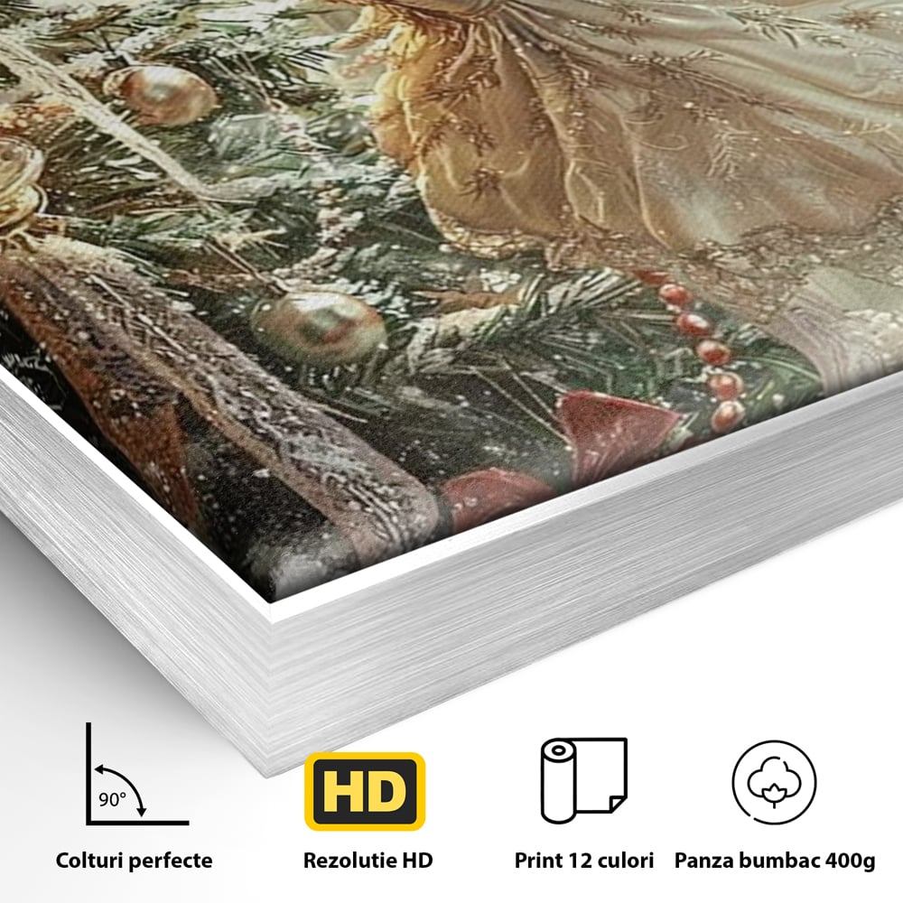Leinwand Wandkunst Canvas Premium, LuxCanva® D1124, Weihnachtsfee, Flügel, Fenster, Flügel, Flügel, Fenster, Tanne, Staub, Sterne, Magie, Tanz, Märchen, Märchen, Tanzen, Märchen, Engel, Fee, Wunder, Weihnachten, Wohnen, Schlafzimmer