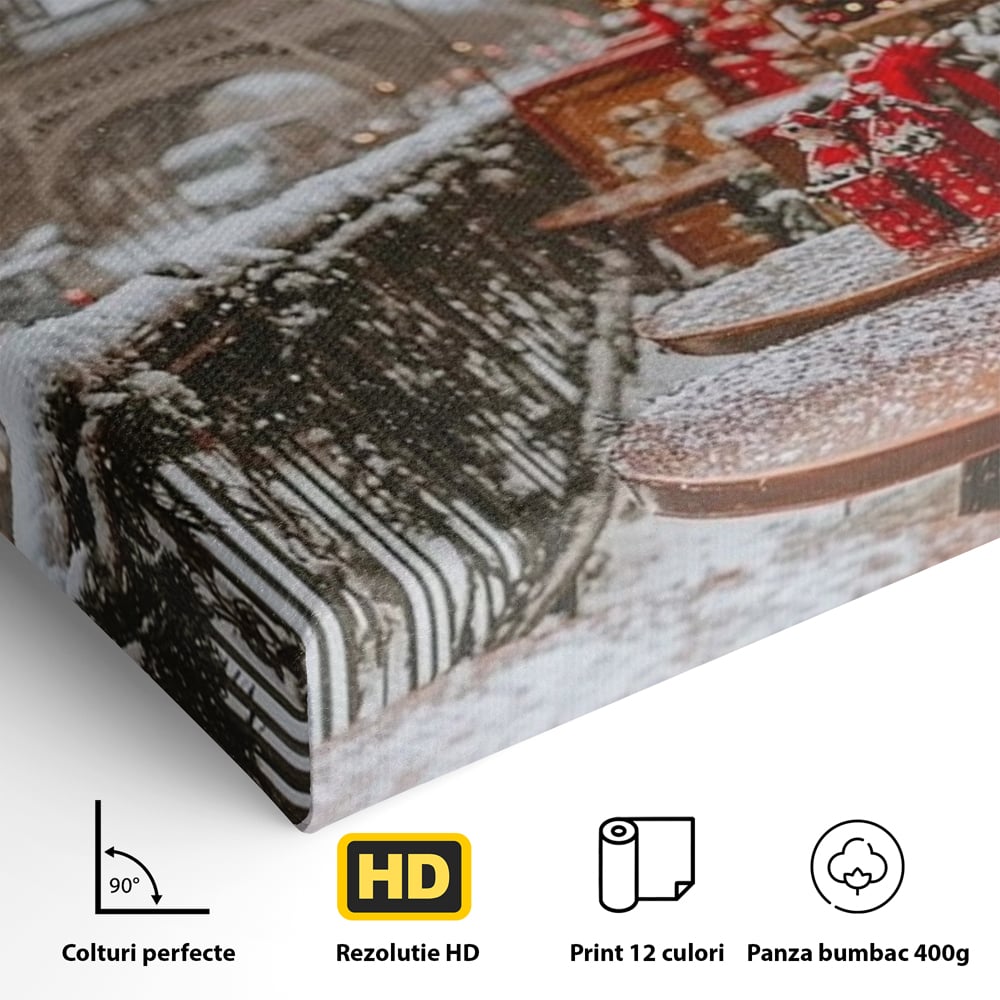 Tablou Canvas Premium, LuxCanva® D1125, Iarna pe Malurile Senei, Zapada, Paris, Romantic, Iarna, Vacanta, Cafenea, Chic, Turn, Eiffel, Ninsoare, Magie, Feerie, Vis, Living, Dormitor
