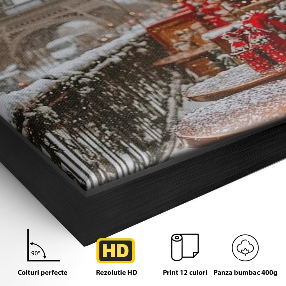 Tablou Canvas Premium, LuxCanva® D1125, Iarna pe Malurile Senei, Zapada, Paris, Romantic, Iarna, Vacanta, Cafenea, Chic, Turn, Eiffel, Ninsoare, Magie, Feerie, Vis, Living, Dormitor