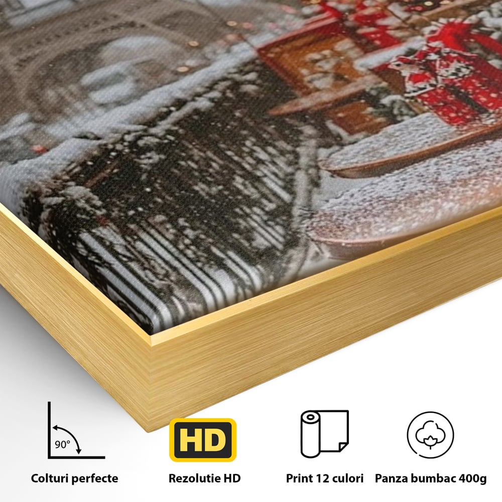 Tablou Canvas Premium, LuxCanva® D1125, Iarna pe Malurile Senei, Zapada, Paris, Romantic, Iarna, Vacanta, Cafenea, Chic, Turn, Eiffel, Ninsoare, Magie, Feerie, Vis, Living, Dormitor