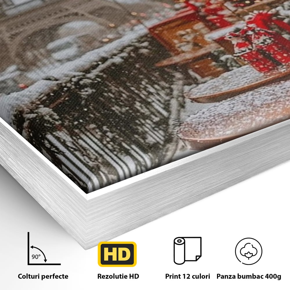 Tablou Canvas Premium, LuxCanva® D1125, Iarna pe Malurile Senei, Zapada, Paris, Romantic, Iarna, Vacanta, Cafenea, Chic, Turn, Eiffel, Ninsoare, Magie, Feerie, Vis, Living, Dormitor
