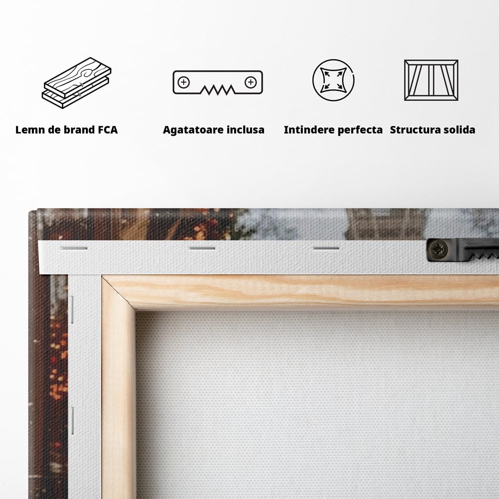 Tablou Canvas Premium, LuxCanva® D1125, Iarna pe Malurile Senei, Zapada, Paris, Romantic, Iarna, Vacanta, Cafenea, Chic, Turn, Eiffel, Ninsoare, Magie, Feerie, Vis, Living, Dormitor
