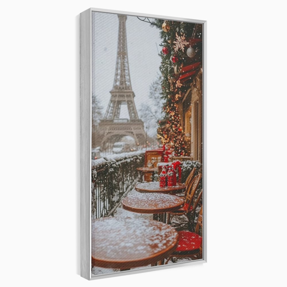 Tablou Canvas Premium, LuxCanva® D1125, Iarna pe Malurile Senei, Zapada, Paris, Romantic, Iarna, Vacanta, Cafenea, Chic, Turn, Eiffel, Ninsoare, Magie, Feerie, Vis, Living, Dormitor