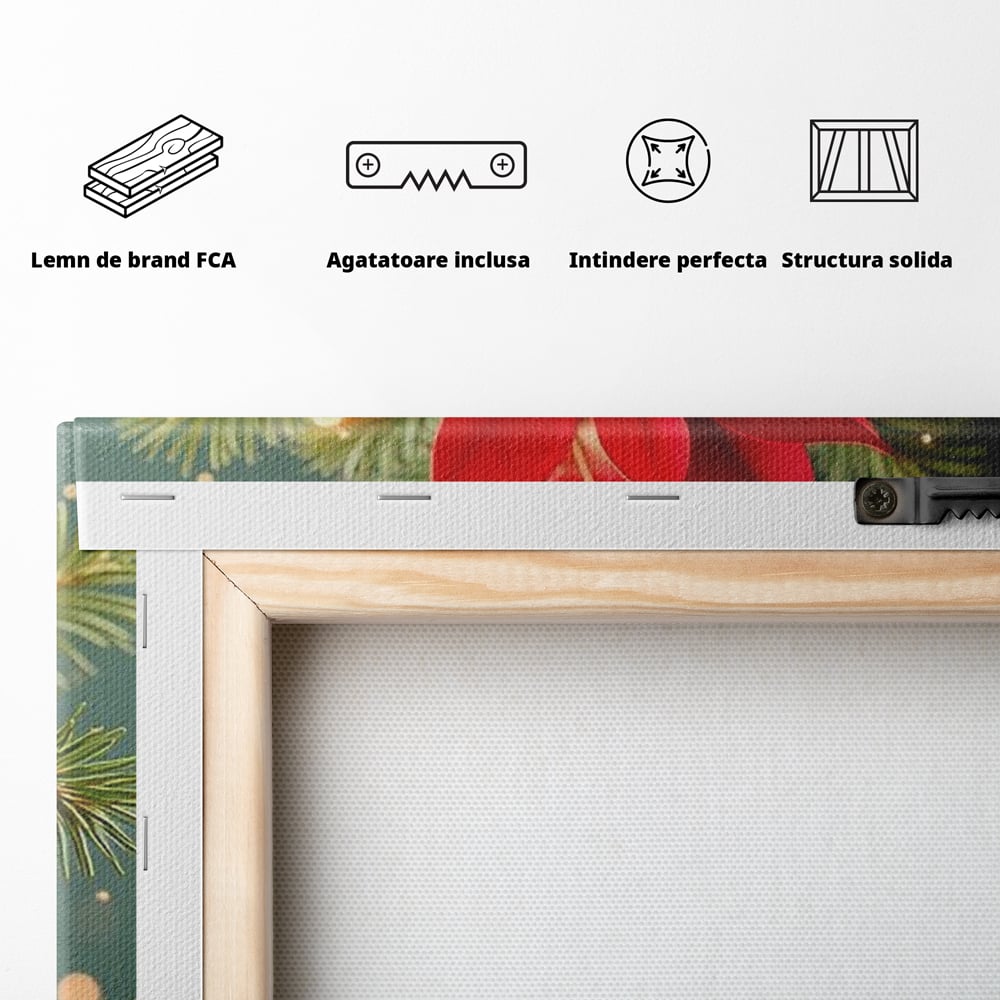 Leinwand Wandkunst Leinwand Wandkunst Premium, LuxCanva® D1126, The Sound of the Holidays, Glocken, Gold, Symphonie, Urlaub, Dekoration, Weihnachtsstern, Rot, Zweige, Tanne, Symbol, Harmonie, Wohnen, Schlafzimmer