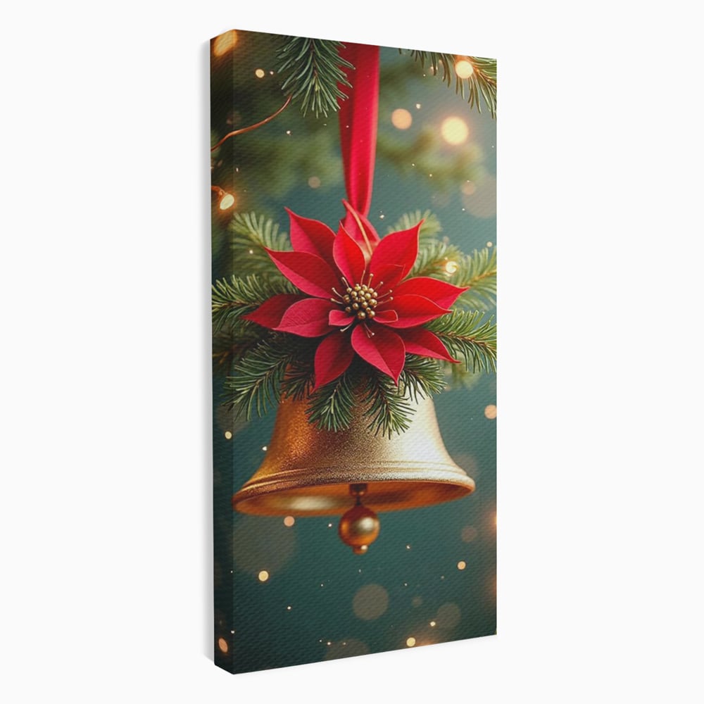 Leinwand Wandkunst Leinwand Wandkunst Premium, LuxCanva® D1126, The Sound of the Holidays, Glocken, Gold, Symphonie, Urlaub, Dekoration, Weihnachtsstern, Rot, Zweige, Tanne, Symbol, Harmonie, Wohnen, Schlafzimmer