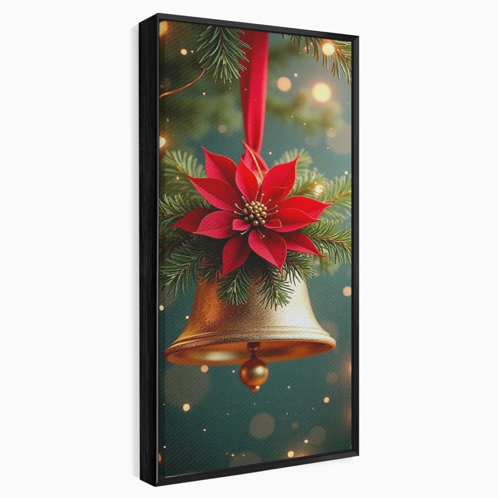 Leinwand Wandkunst Leinwand Wandkunst Premium, LuxCanva® D1126, The Sound of the Holidays, Glocken, Gold, Symphonie, Urlaub, Dekoration, Weihnachtsstern, Rot, Zweige, Tanne, Symbol, Harmonie, Wohnen, Schlafzimmer