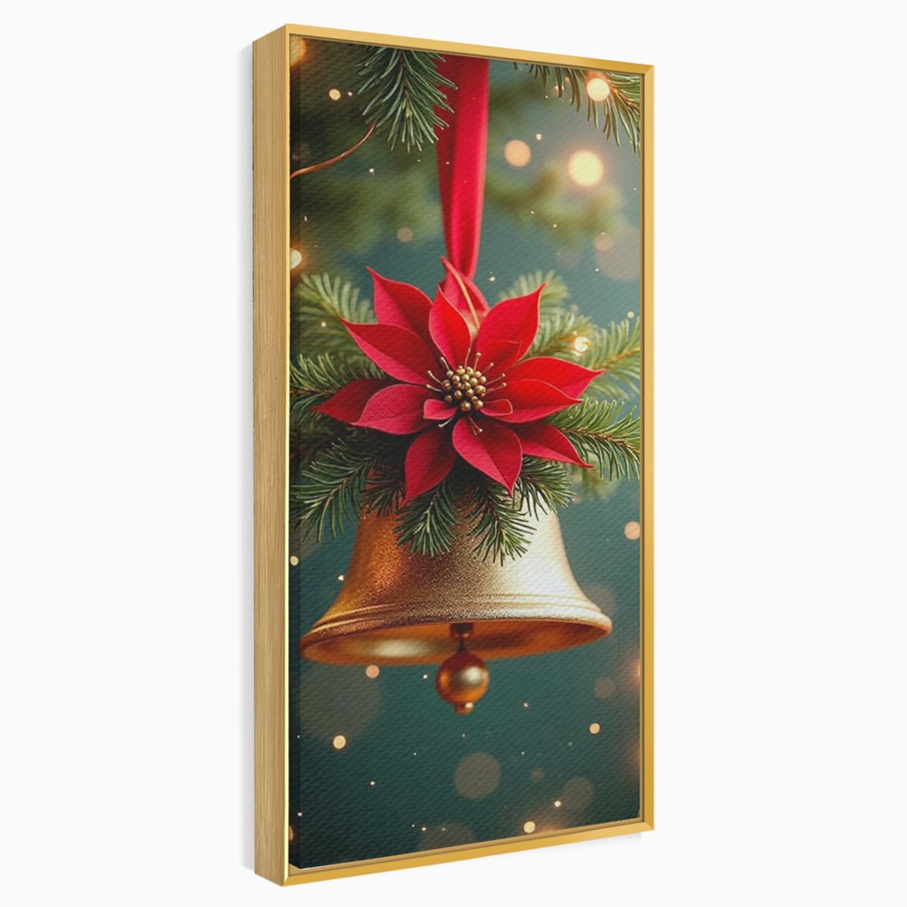 Leinwand Wandkunst Leinwand Wandkunst Premium, LuxCanva® D1126, The Sound of the Holidays, Glocken, Gold, Symphonie, Urlaub, Dekoration, Weihnachtsstern, Rot, Zweige, Tanne, Symbol, Harmonie, Wohnen, Schlafzimmer