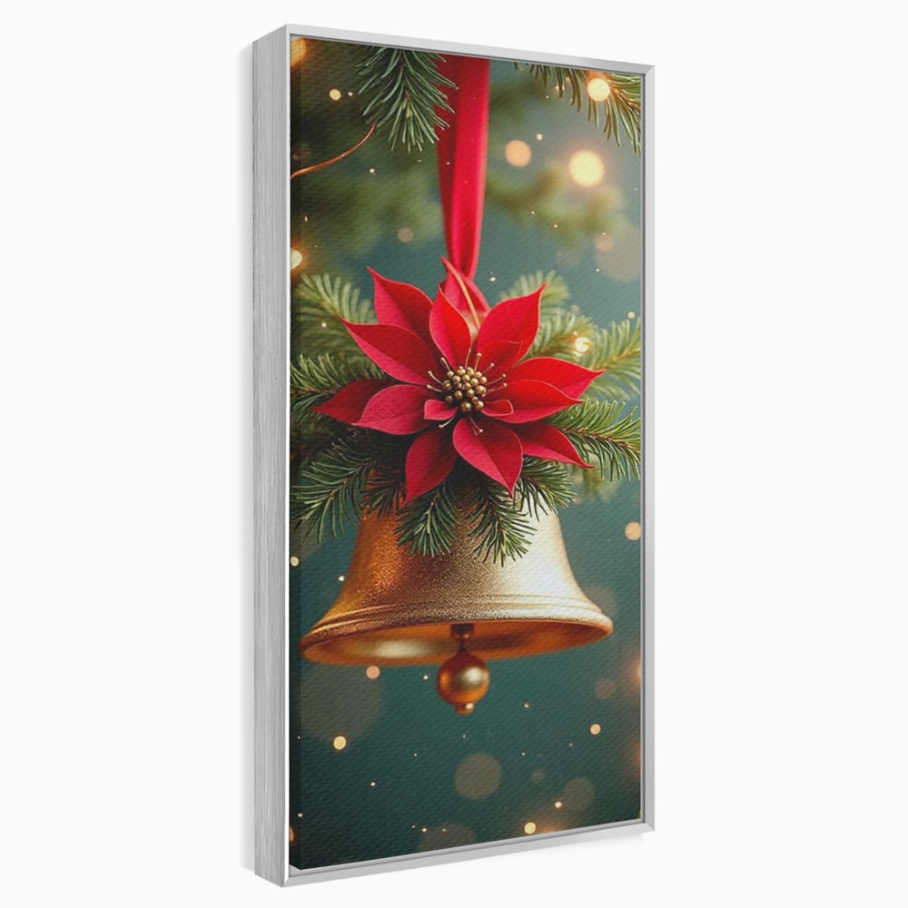 Leinwand Wandkunst Leinwand Wandkunst Premium, LuxCanva® D1126, The Sound of the Holidays, Glocken, Gold, Symphonie, Urlaub, Dekoration, Weihnachtsstern, Rot, Zweige, Tanne, Symbol, Harmonie, Wohnen, Schlafzimmer