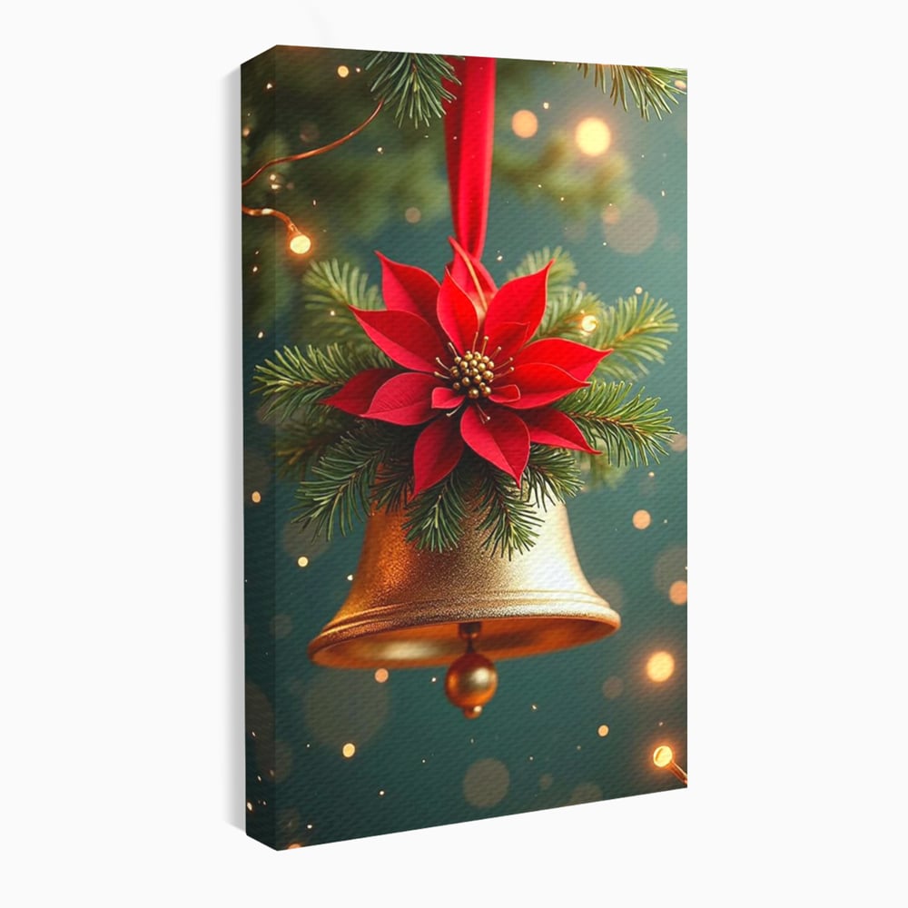 Leinwand Wandkunst Leinwand Wandkunst Premium, LuxCanva® D1126, The Sound of the Holidays, Glocken, Gold, Symphonie, Urlaub, Dekoration, Weihnachtsstern, Rot, Zweige, Tanne, Symbol, Harmonie, Wohnen, Schlafzimmer