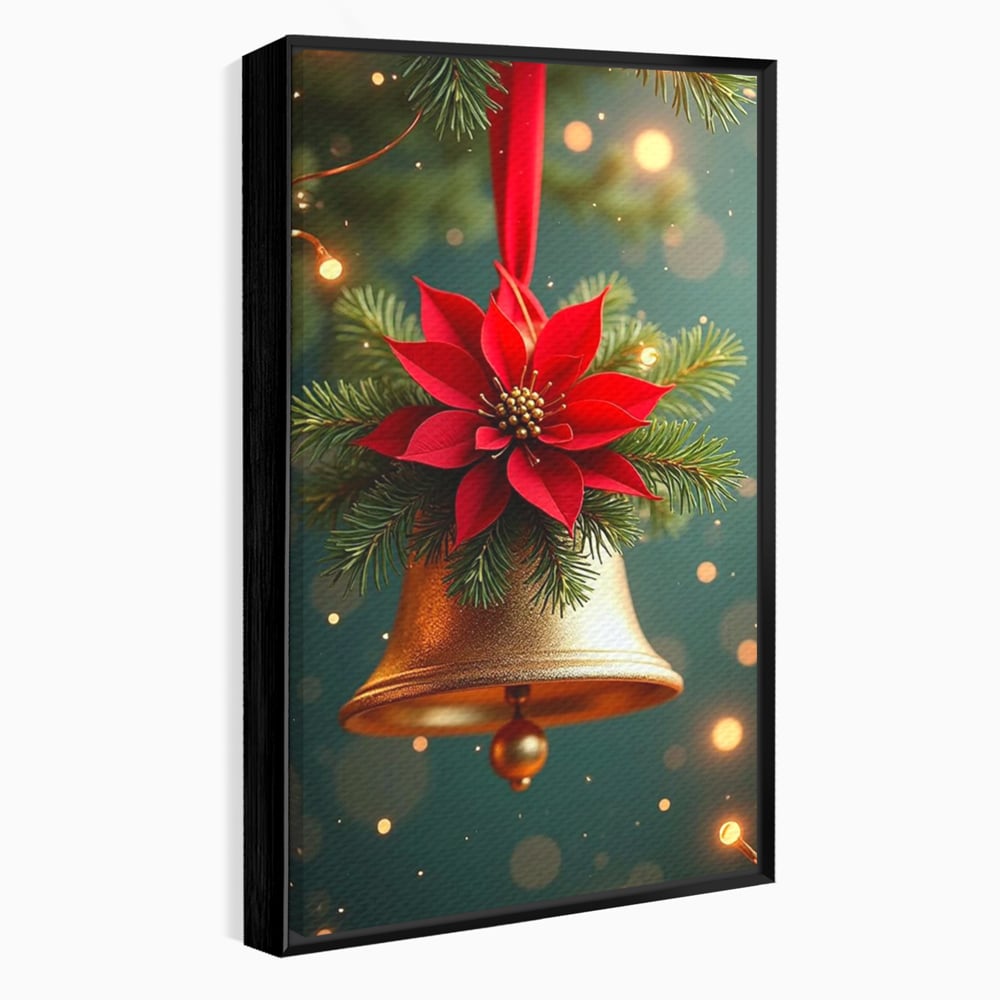 Leinwand Wandkunst Leinwand Wandkunst Premium, LuxCanva® D1126, The Sound of the Holidays, Glocken, Gold, Symphonie, Urlaub, Dekoration, Weihnachtsstern, Rot, Zweige, Tanne, Symbol, Harmonie, Wohnen, Schlafzimmer