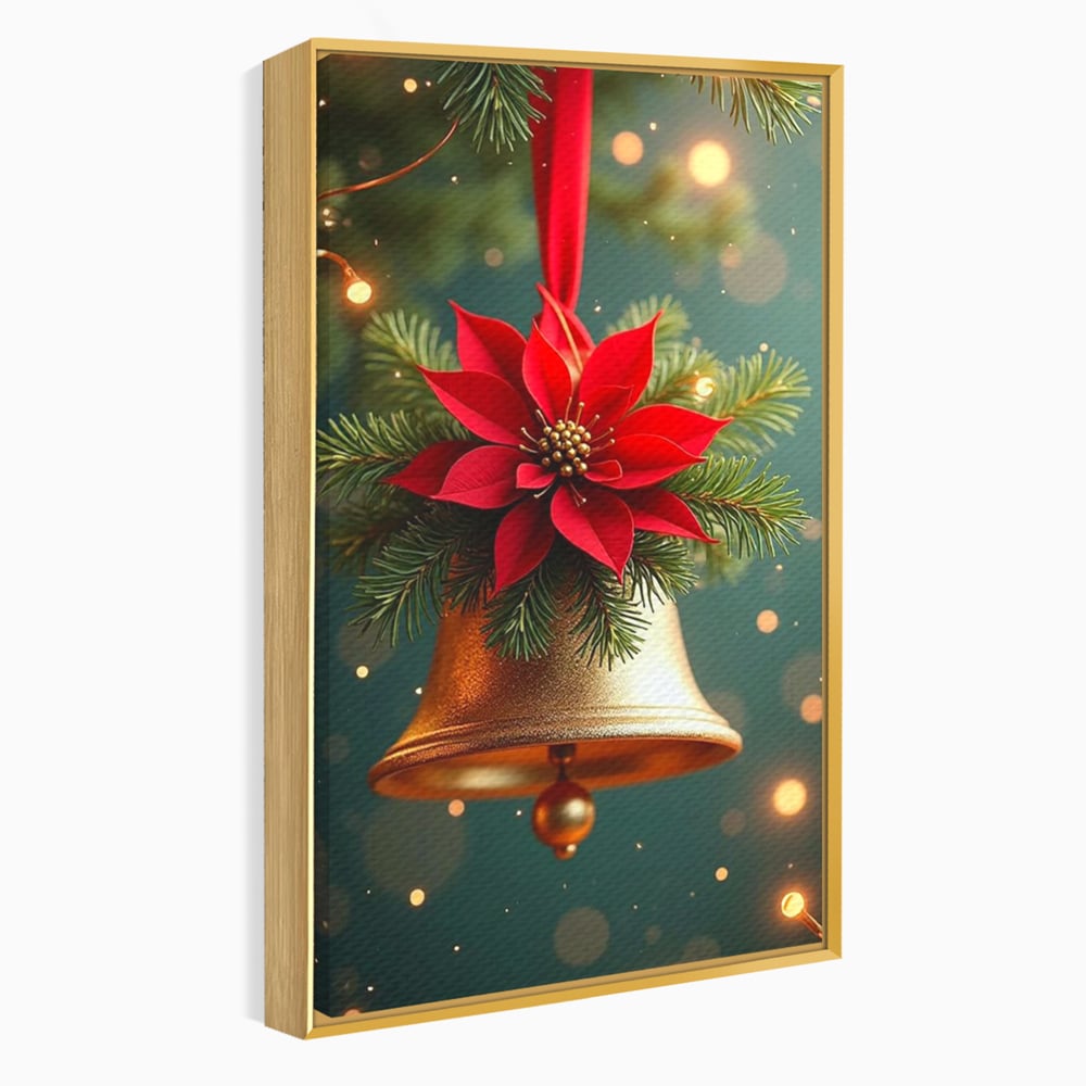 Leinwand Wandkunst Leinwand Wandkunst Premium, LuxCanva® D1126, The Sound of the Holidays, Glocken, Gold, Symphonie, Urlaub, Dekoration, Weihnachtsstern, Rot, Zweige, Tanne, Symbol, Harmonie, Wohnen, Schlafzimmer